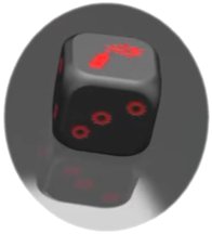 dice from Teburu game with badly aligned dots
